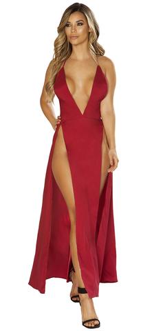 A woman models a strapless red dress, showcasing fashion design and haute couture, suitable for cocktail events or formal occasions.