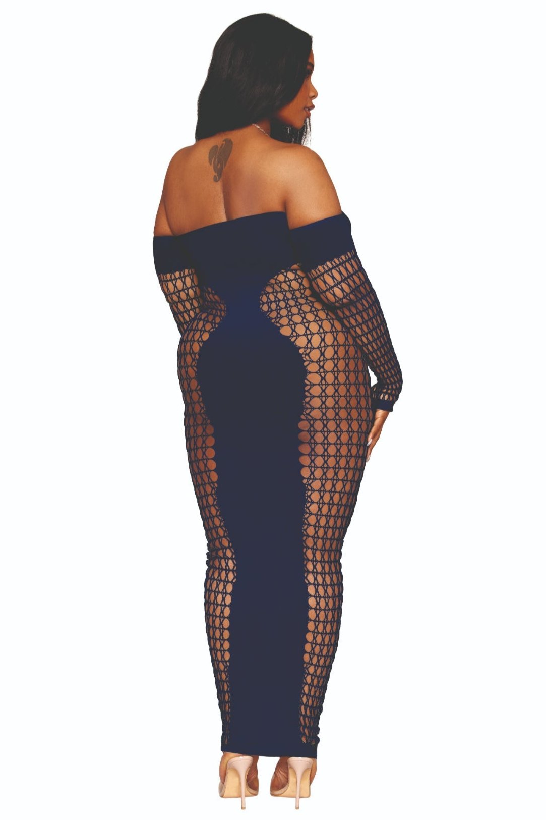 Dreamgirl Plus Size Seamless Bodystocking Gown with Gold Halter Chain.