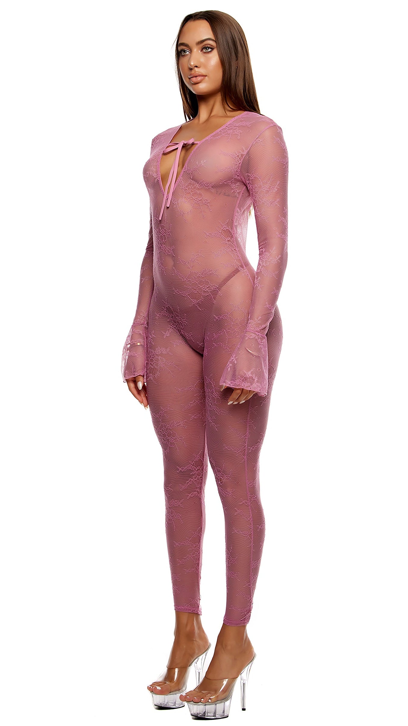 Take It Easy Lounge Lace Jumpsuit - Mauve