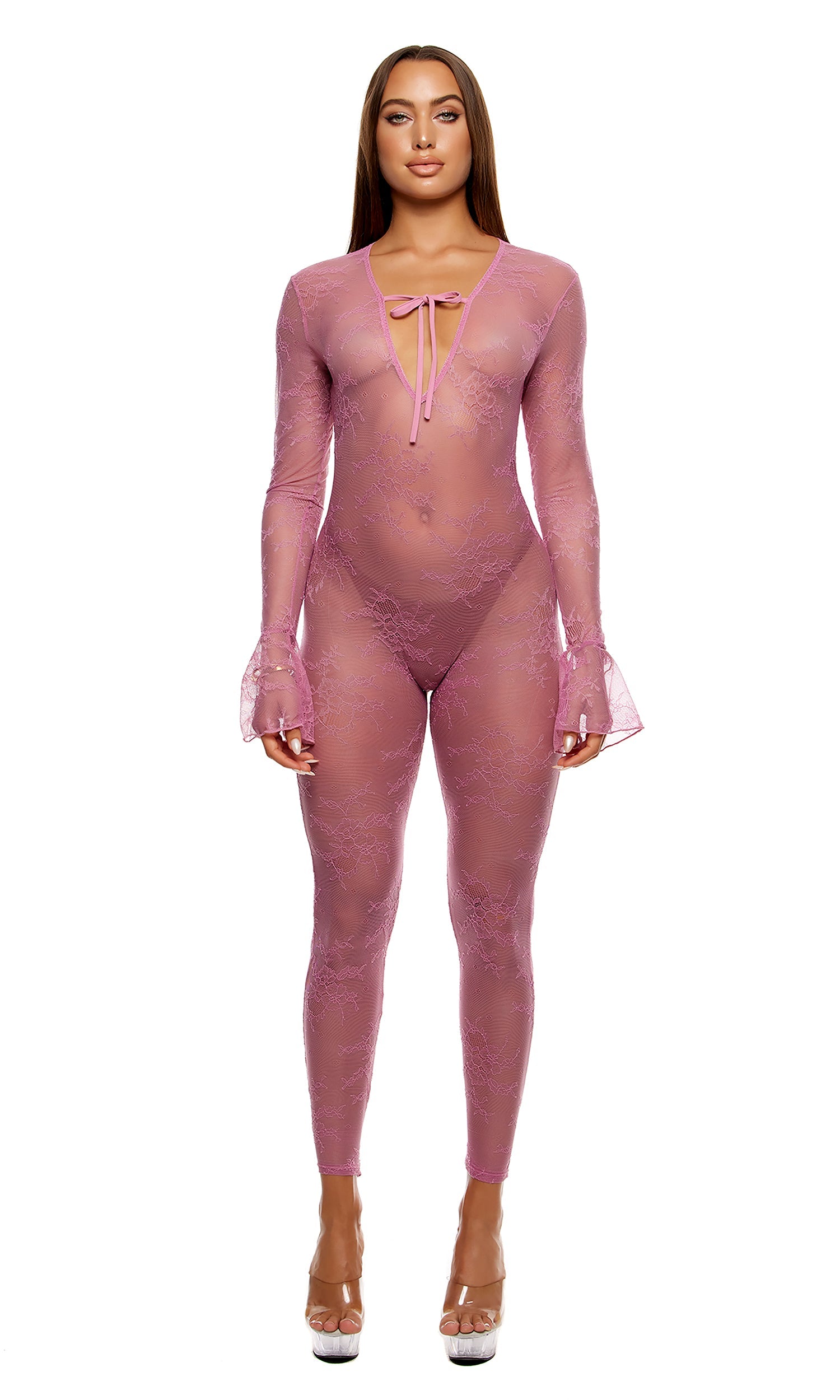 Take It Easy Lounge Lace Jumpsuit - Mauve