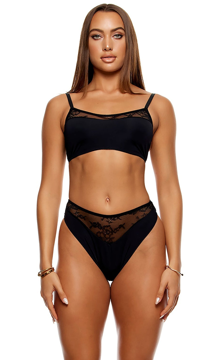 Take It Easy Lounge Lace Bralette Lingerie Set - Black