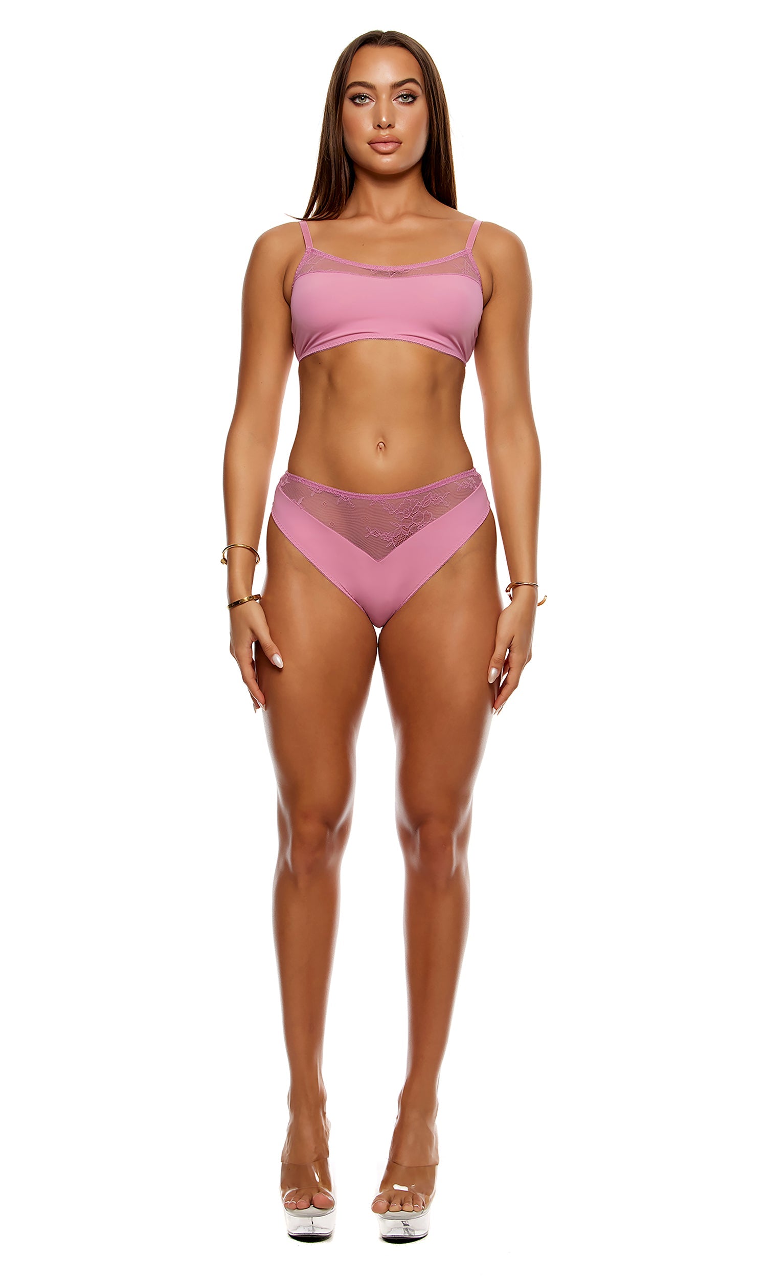 Take It Easy Lounge Lace Bralette Lingerie Set - Mauve