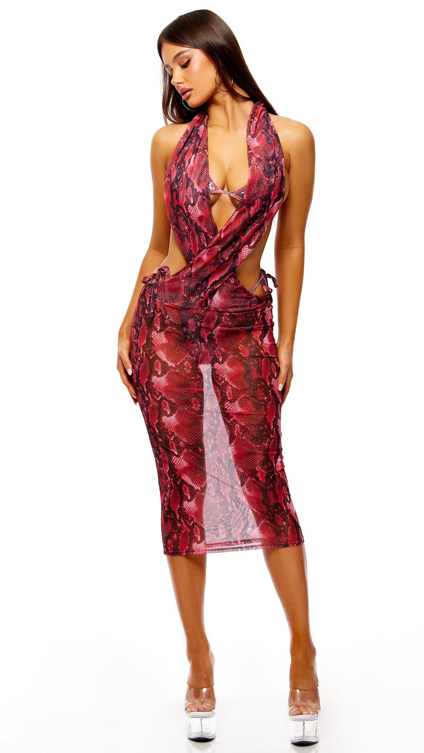 Exotic Isle Coverup Midi Dress - Red Combo