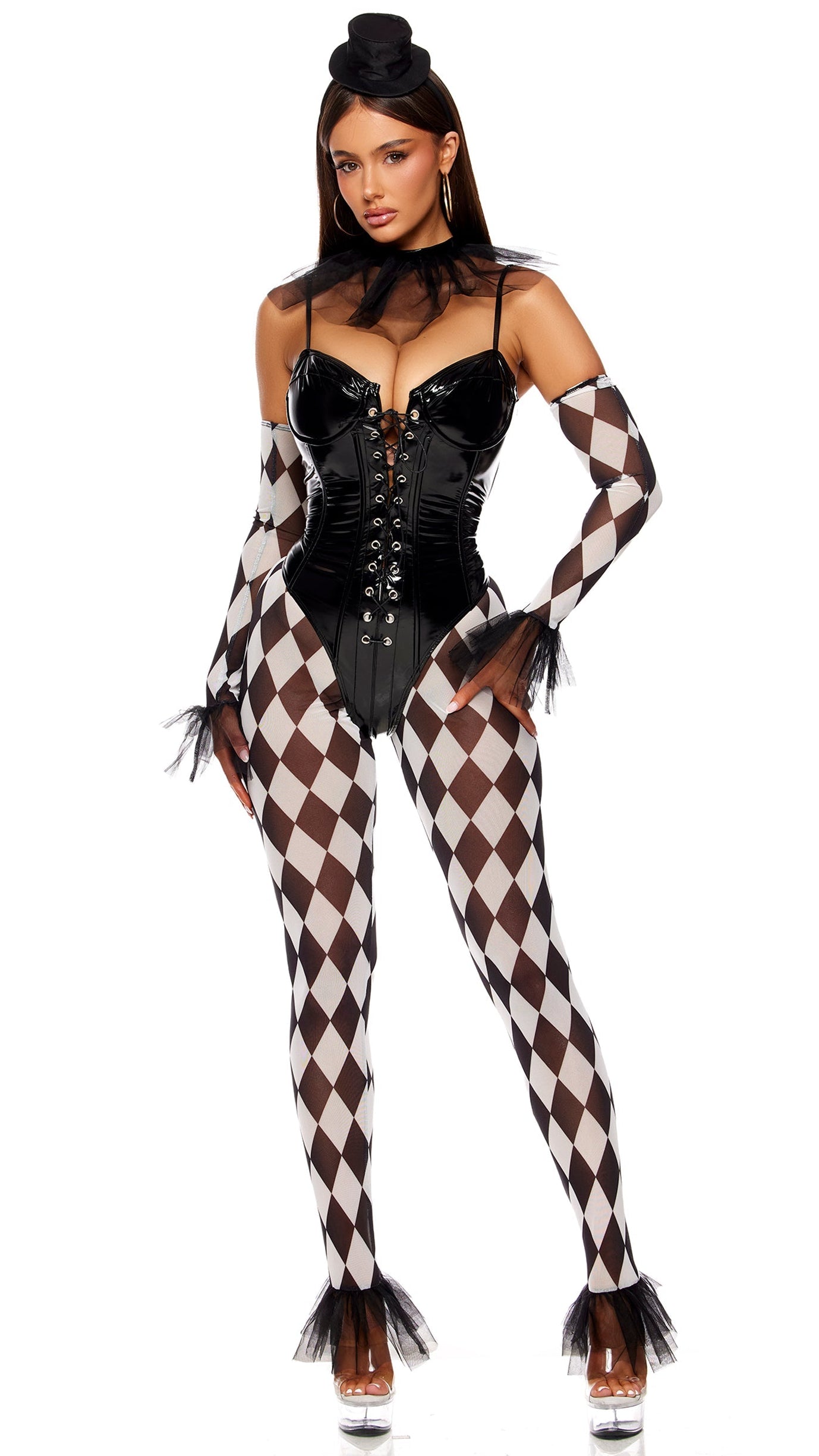Black & White Harlequin Circus Clown Halloween Costume