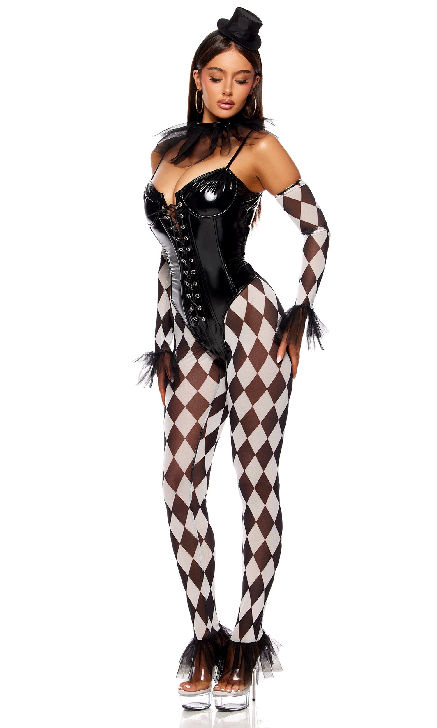 Black & White Harlequin Circus Clown Halloween Costume