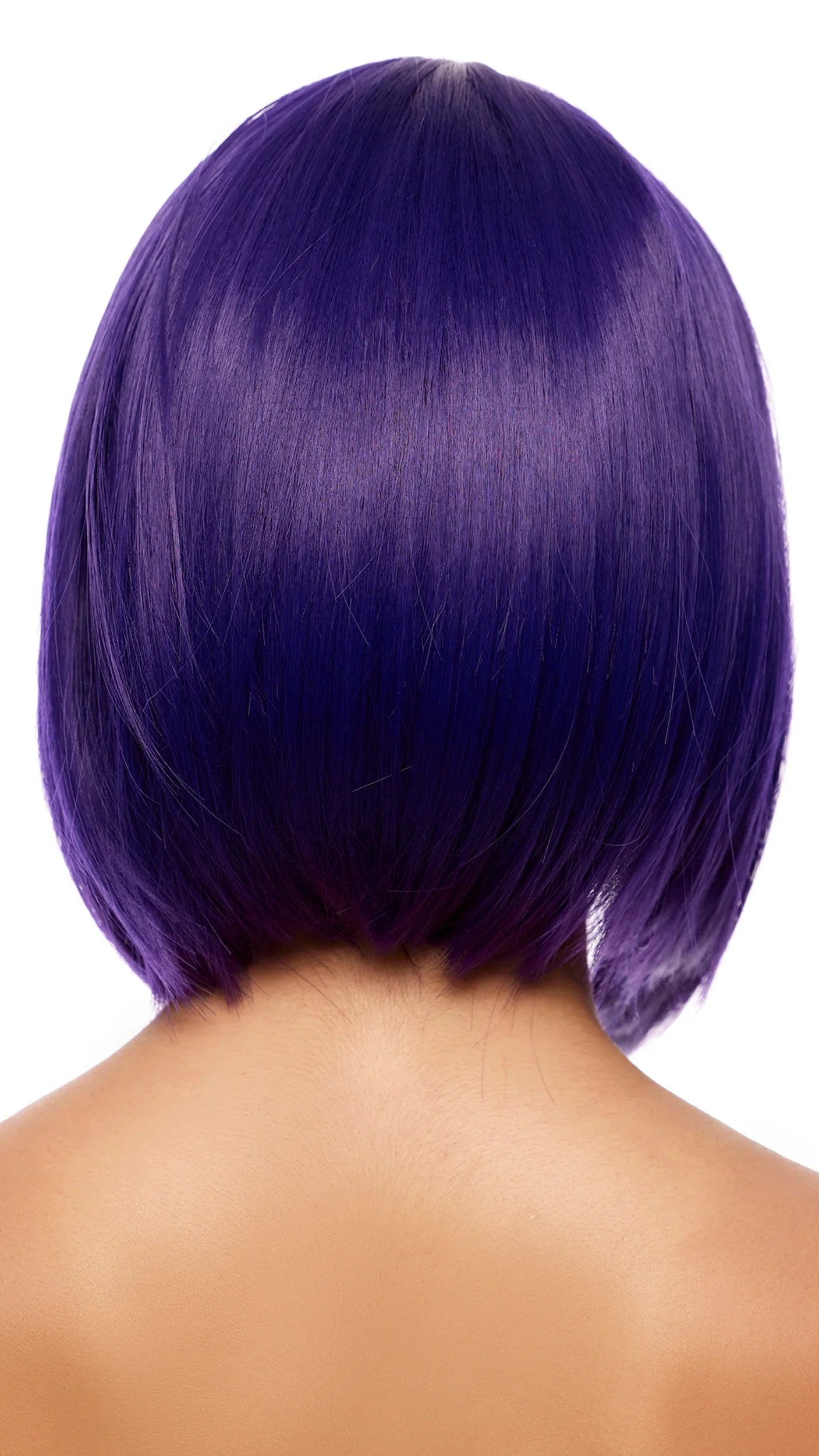 Lob Wig displayed from the back, showcasing a synthetic purple center part with lob length, emphasizing its sleek style and unisex appeal.