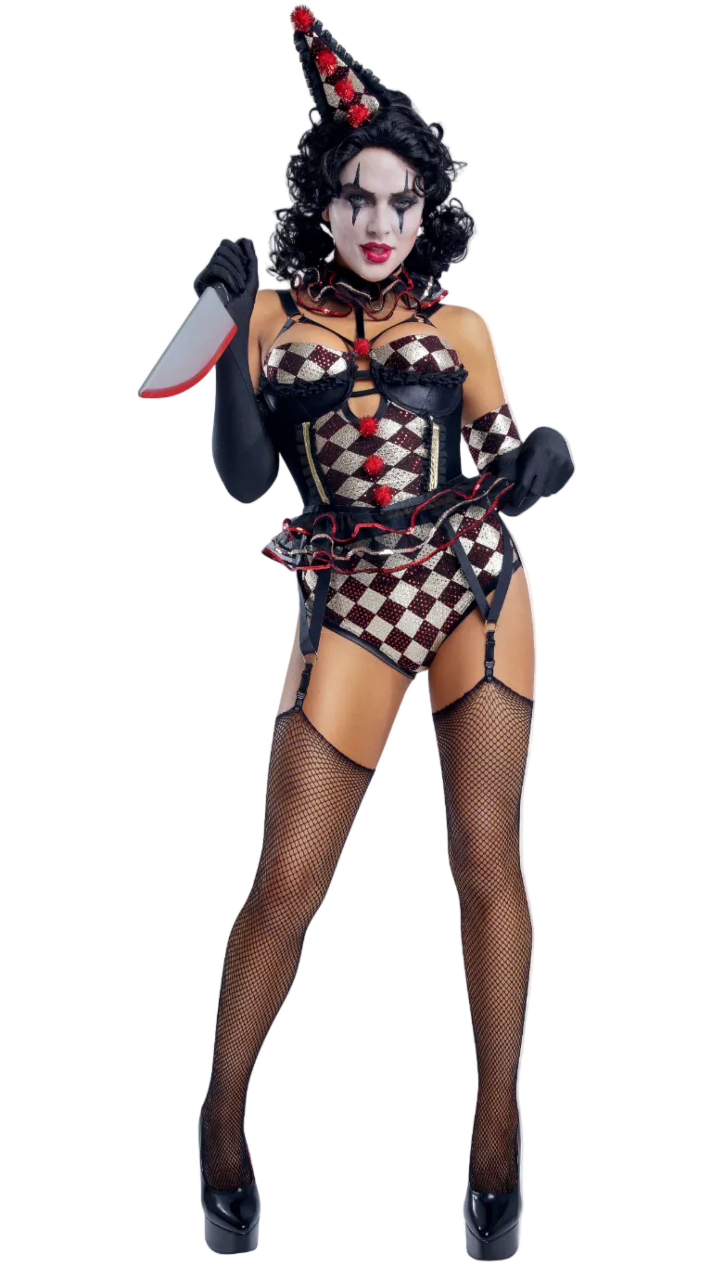 Gold & Red Diamond Print Psycho Clown Halloween Costume