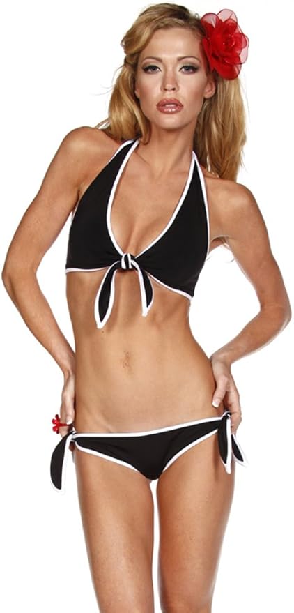 Black White Trim Pin Up Sweet Cheek Bikini