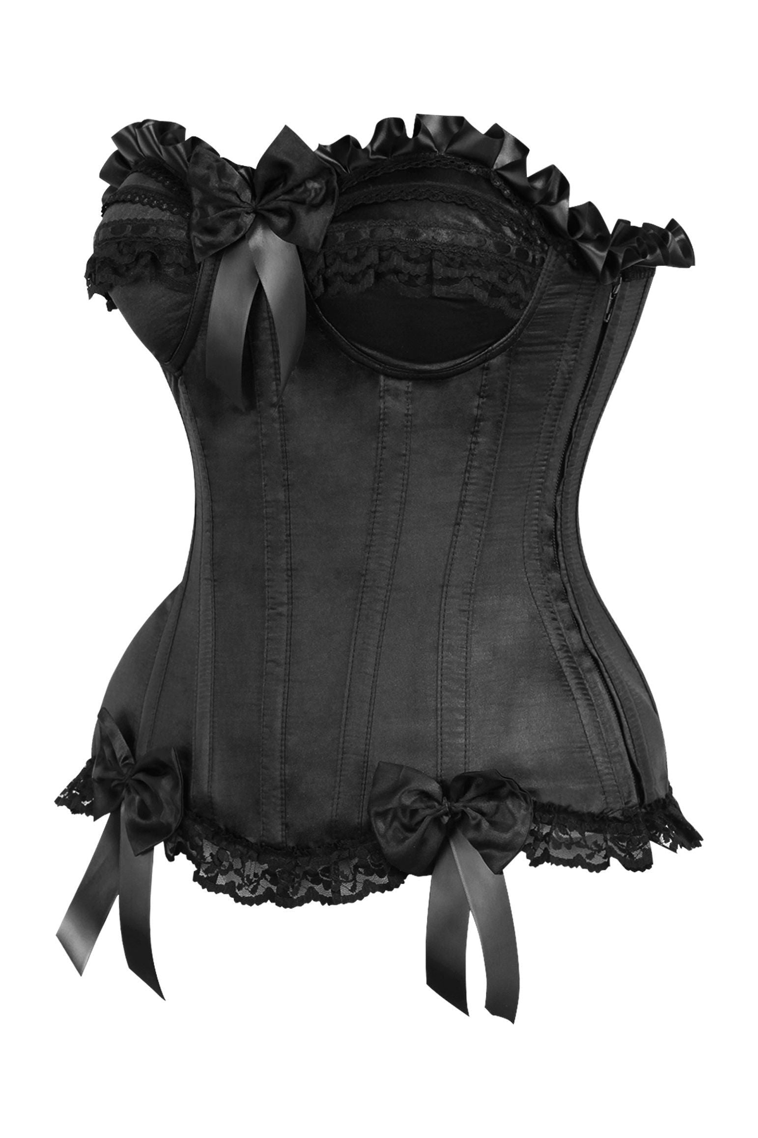 Vintage Chic Black Steel Boned Satin Corset