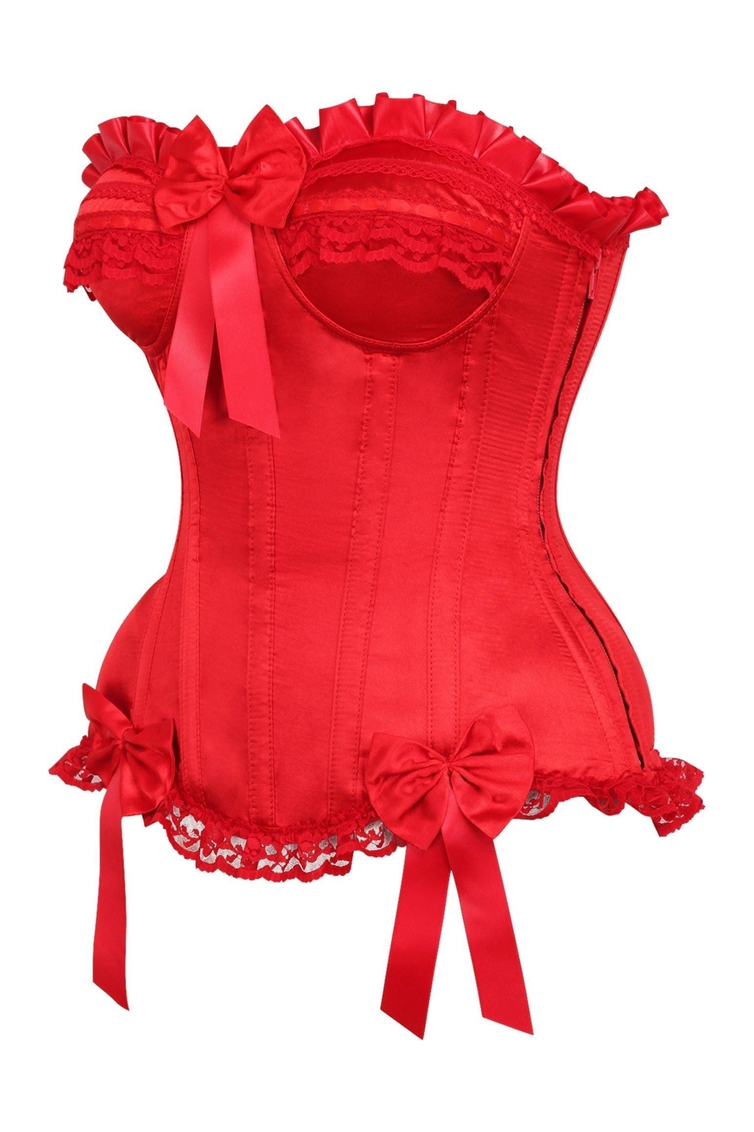 Vintage-Inspired Red Satin Burlesque Corset