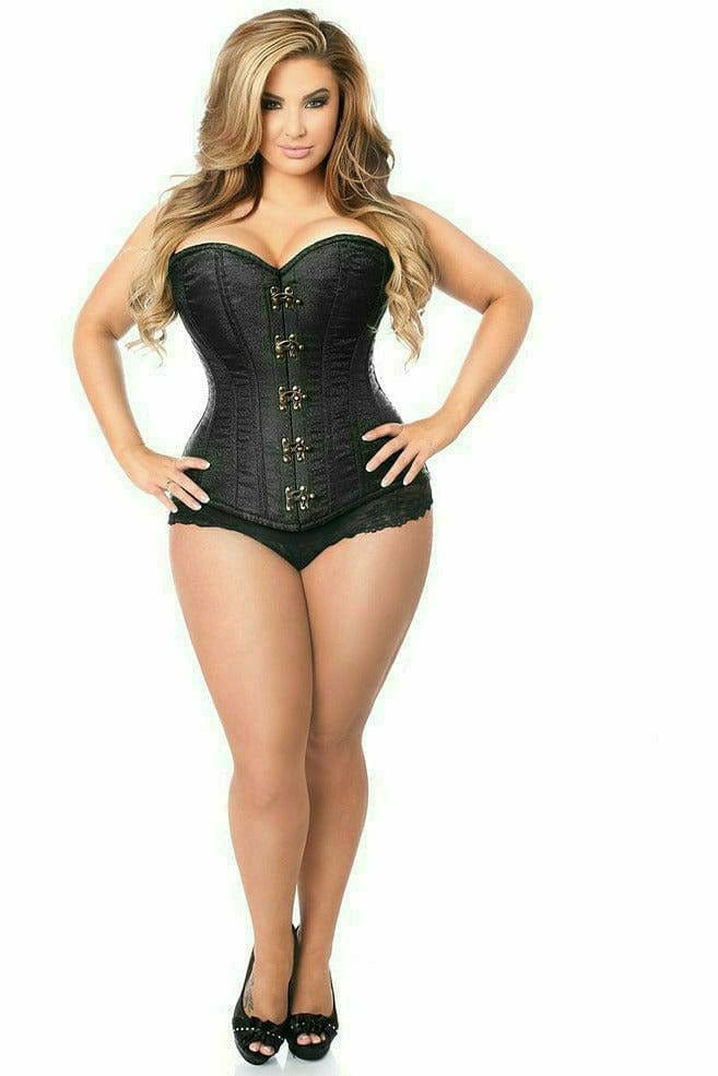 Deluxe Black Brocade Steel Boned Corset with Clasp Closure Musotica.com