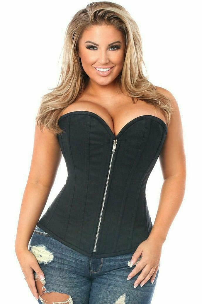 Deluxe Black Cotton Steel Boned Corset with Zipper Musotica.com