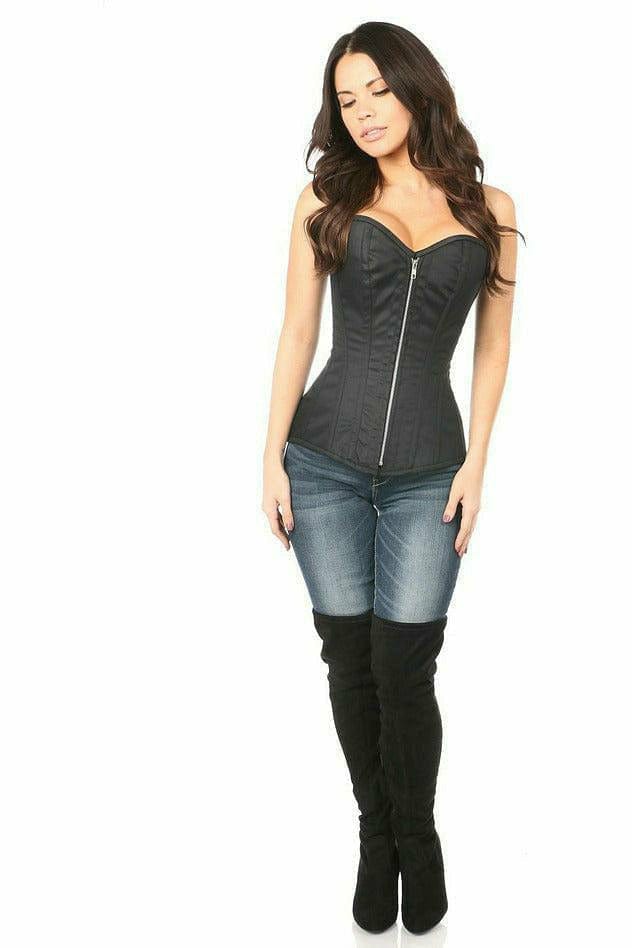 Deluxe Black Cotton Steel Boned Corset with Zipper Musotica.com