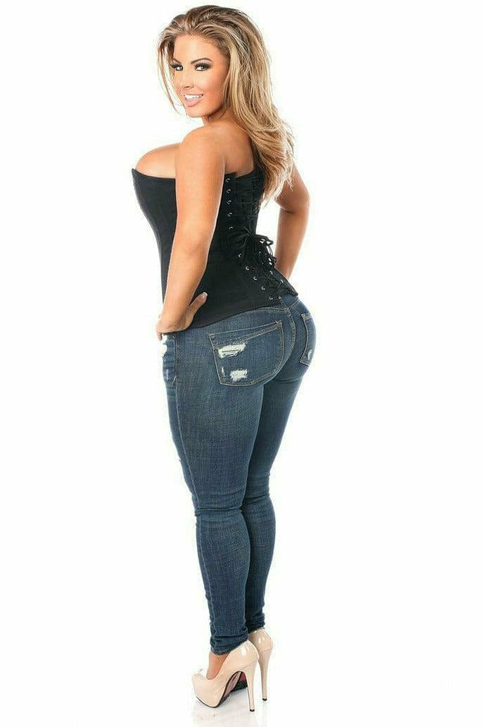 Deluxe Black Cotton Steel Boned Corset with Zipper Musotica.com