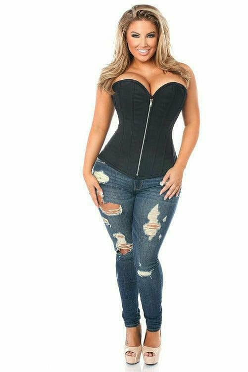 Deluxe Black Cotton Steel Boned Corset with Zipper Musotica.com