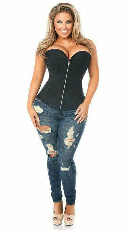 Deluxe Black Cotton Steel Boned Corset with Zipper