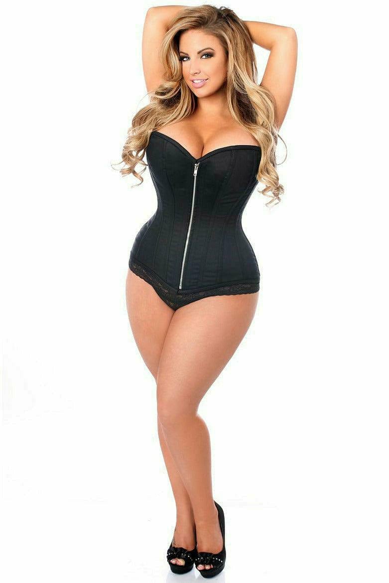 Deluxe Black Cotton Steel Boned Corset with Zipper Musotica.com