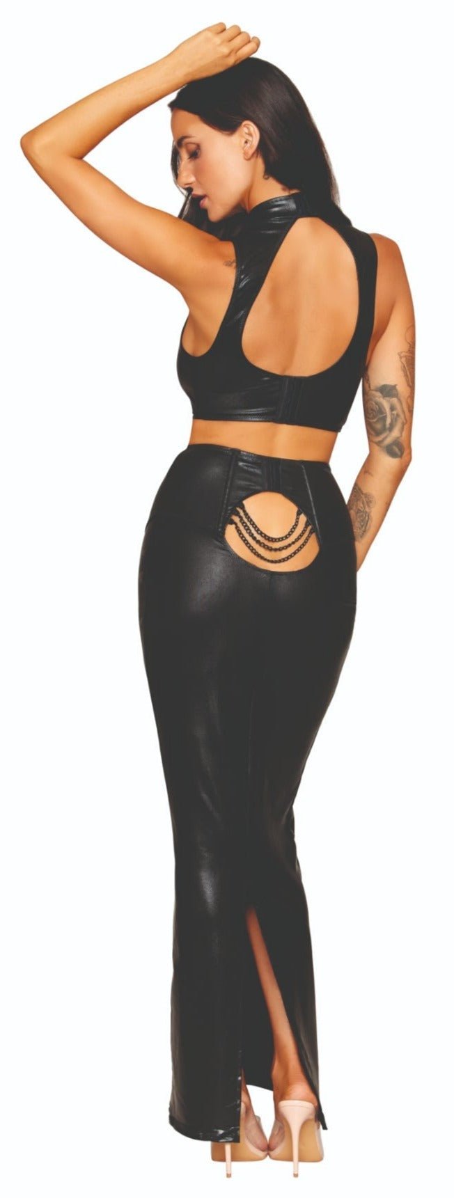 Faux Lather Harness Bra and Long Slip Skirt Musotica.com