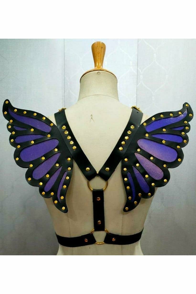 Faux Leather Purple With Gold Butterfly Wing Harness Musotica.com