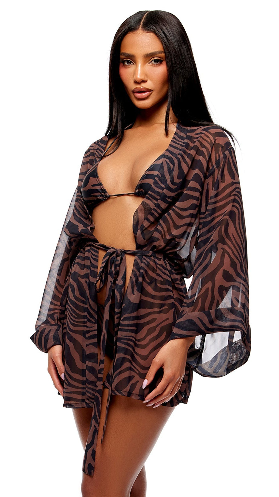 Wild Getaway 2pc. Coverup Kimono - Brown Combo