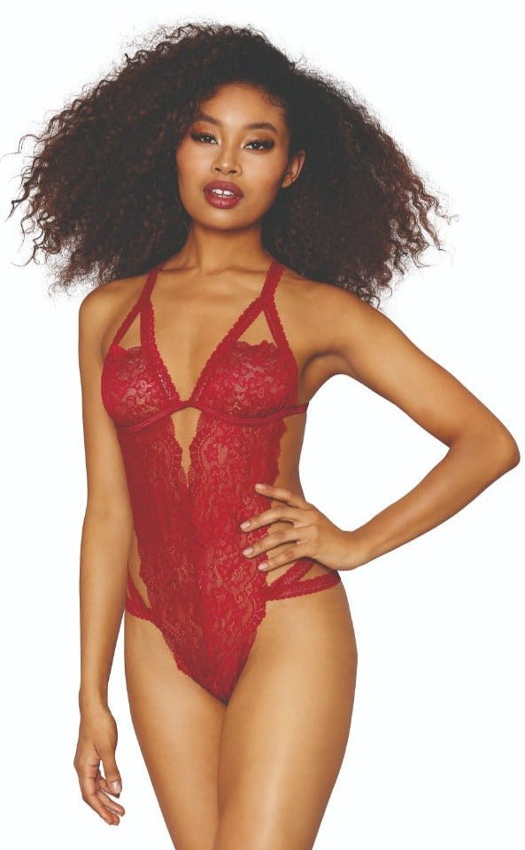 Fiery Red Crotchless Lace Teddy Musotica.com
