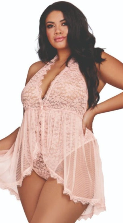 Flattering Plunge Lace Teddy with Attached Flowy Skirt Musotica.com