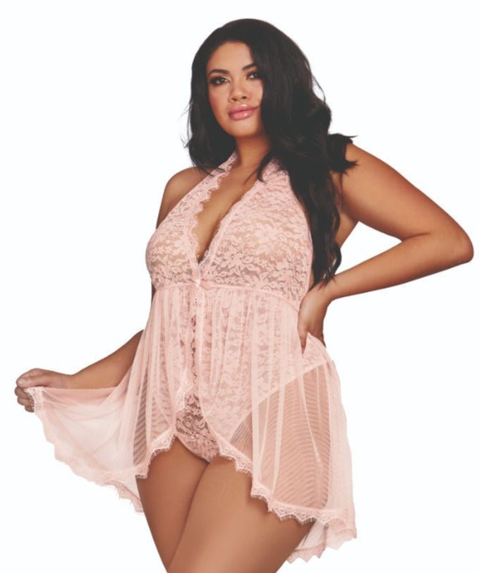 Flattering Plunge Lace Teddy with Attached Flowy Skirt Musotica.com