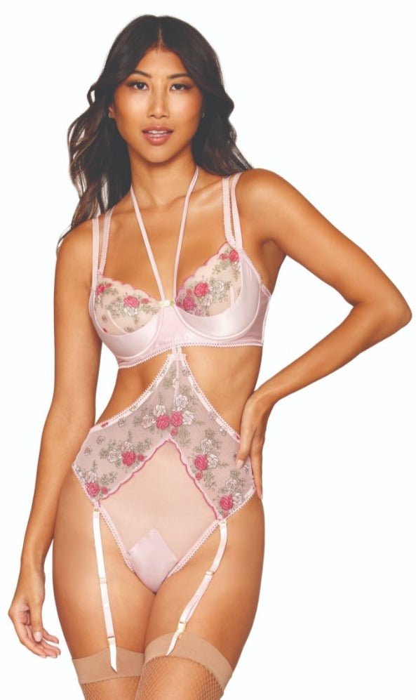 Gala Rose Embroidery Bra and Teddy Set Musotica.com