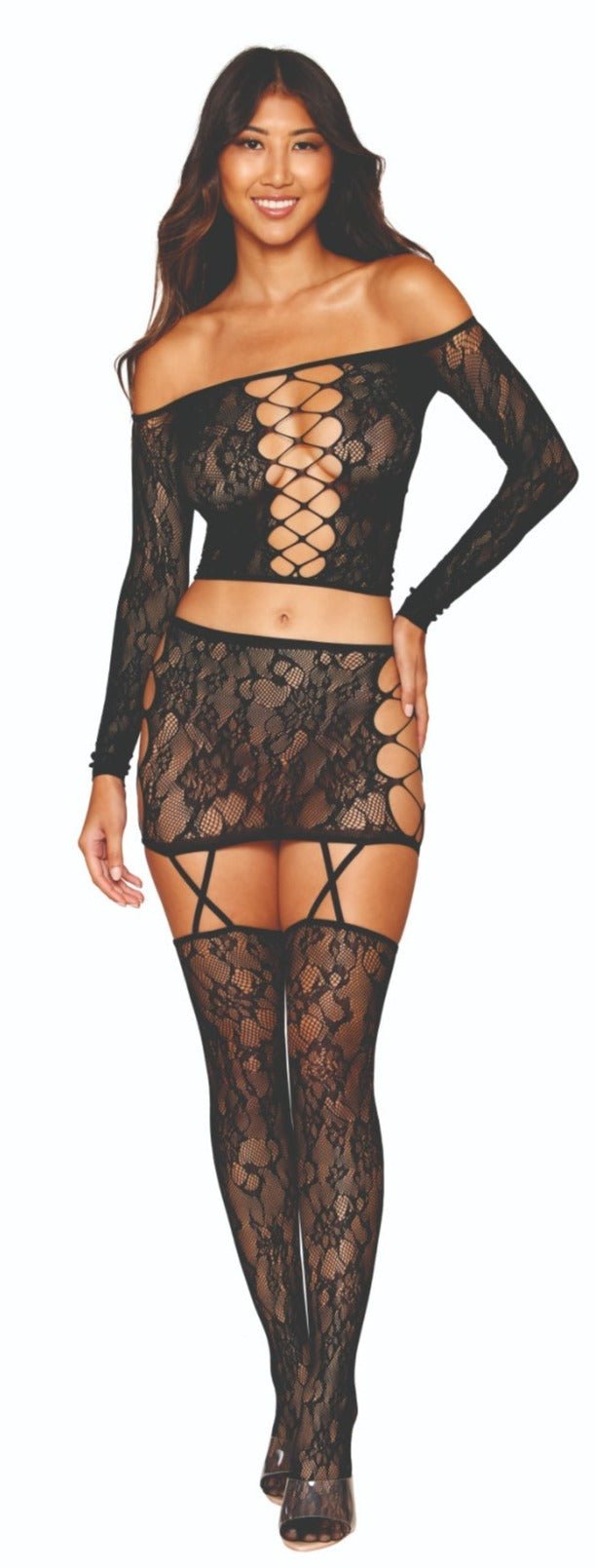 Lace Whisper Garter Skirt & Top Stocking Set Musotica.com