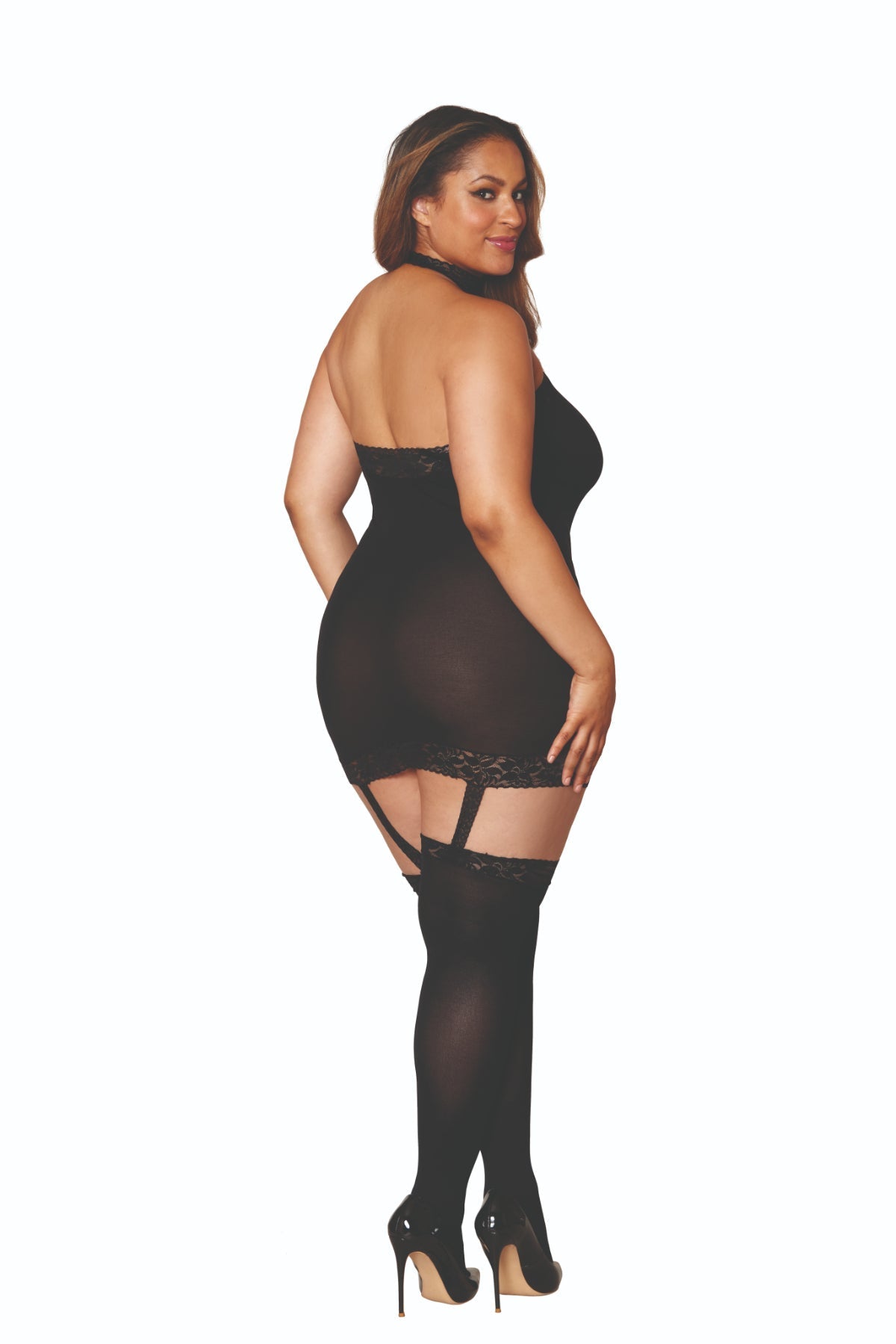 Plus Size Garter Bodystocking Dress with Thigh Highs Musotica.com