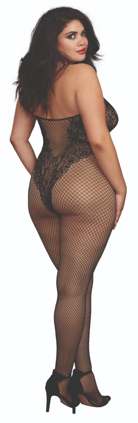 Plus Size Netted Bodystocking with Teddy Detail Musotica.com