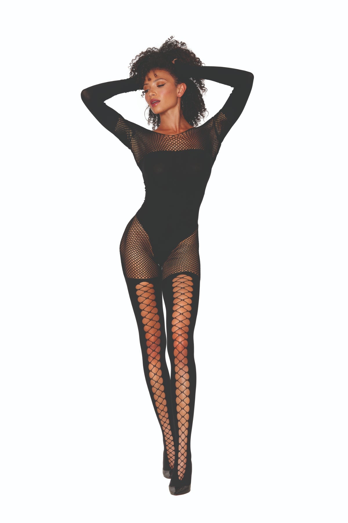 Seamless Teddy Bodystocking with Faux Lace-Up Stockings Musotica.com