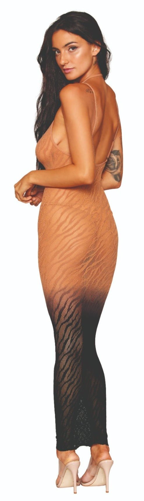 Seamless Zebra Pattern Ombre Bodystocking Gown Musotica.com
