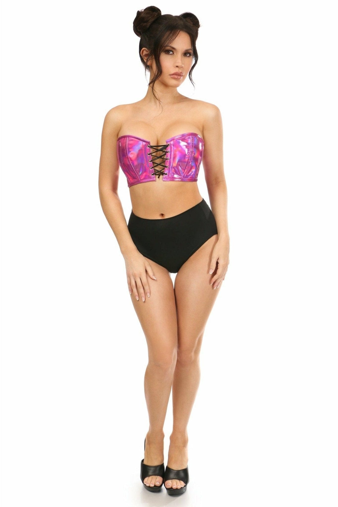 Sexy Fuchsia Holo Lace-Up Bustier Top Musotica.com