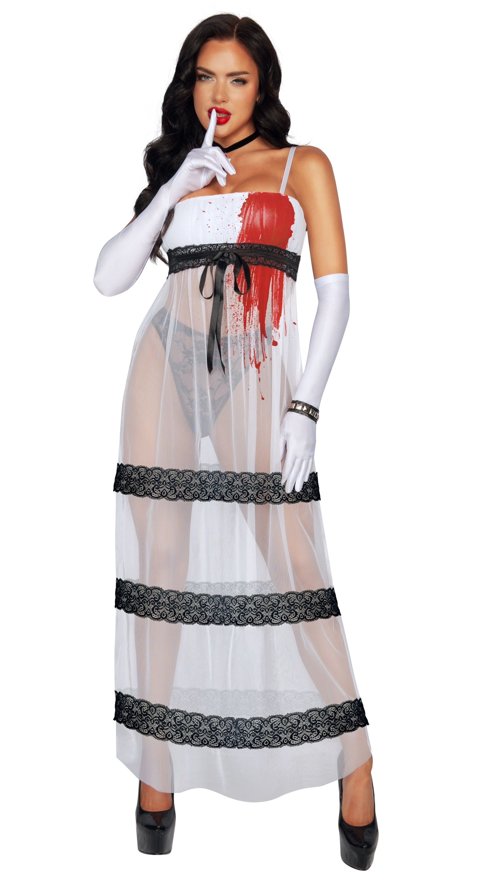 Prom queen costume with multicolor lace dress