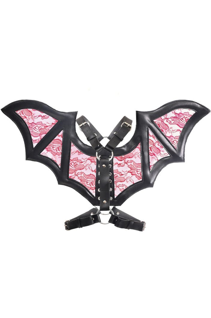 Black with Red Faux Leather & Lace Wing Harness Musotica.com
