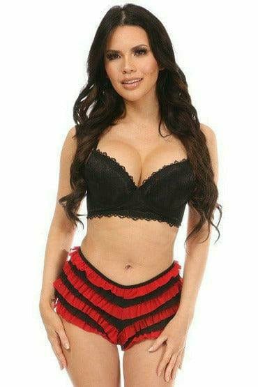 Black with Red Mesh Ruffle Panty with Bow Musotica.com
