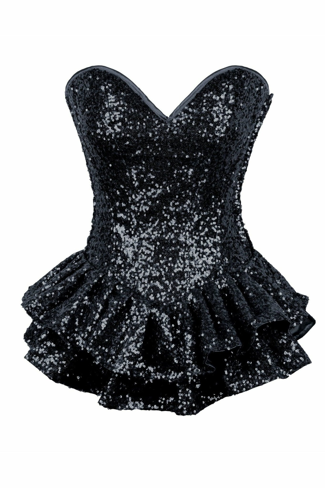 Deluxe Black Sequin Steel Boned Mini Corset Dress Musotica.com