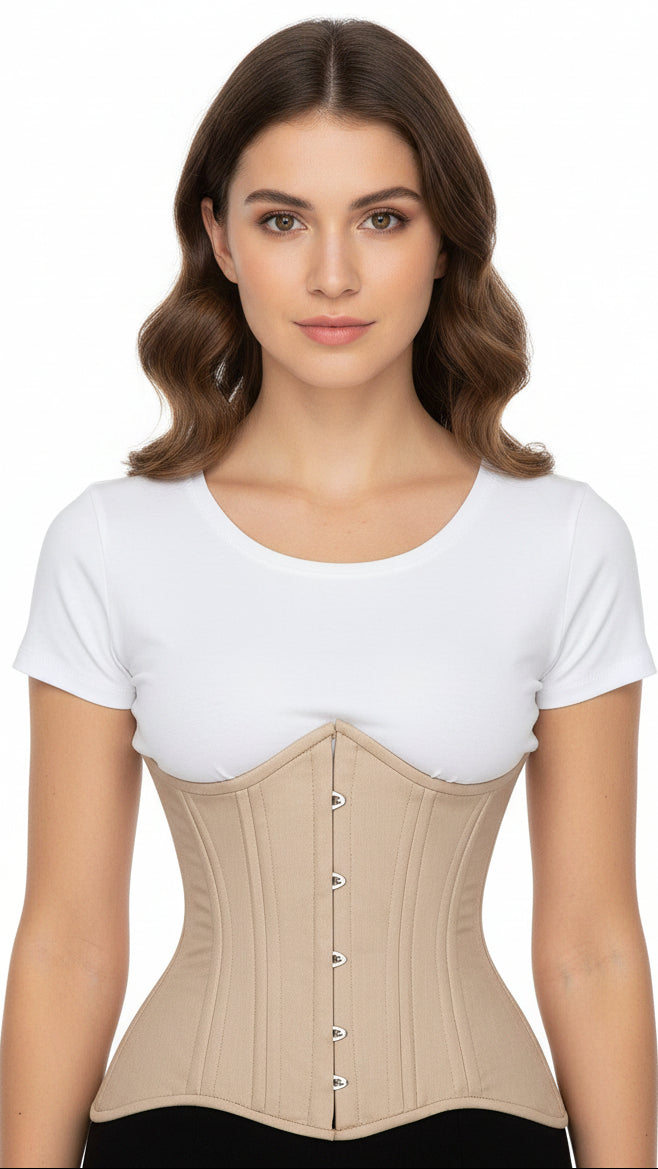 Deluxe Curvy Nude Cotton Double Steel Boned Underbust Waist Cincher Corset