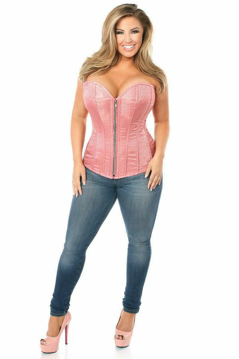 Deluxe Dusty Rose Brocade Steel Boned Corset Musotica.com