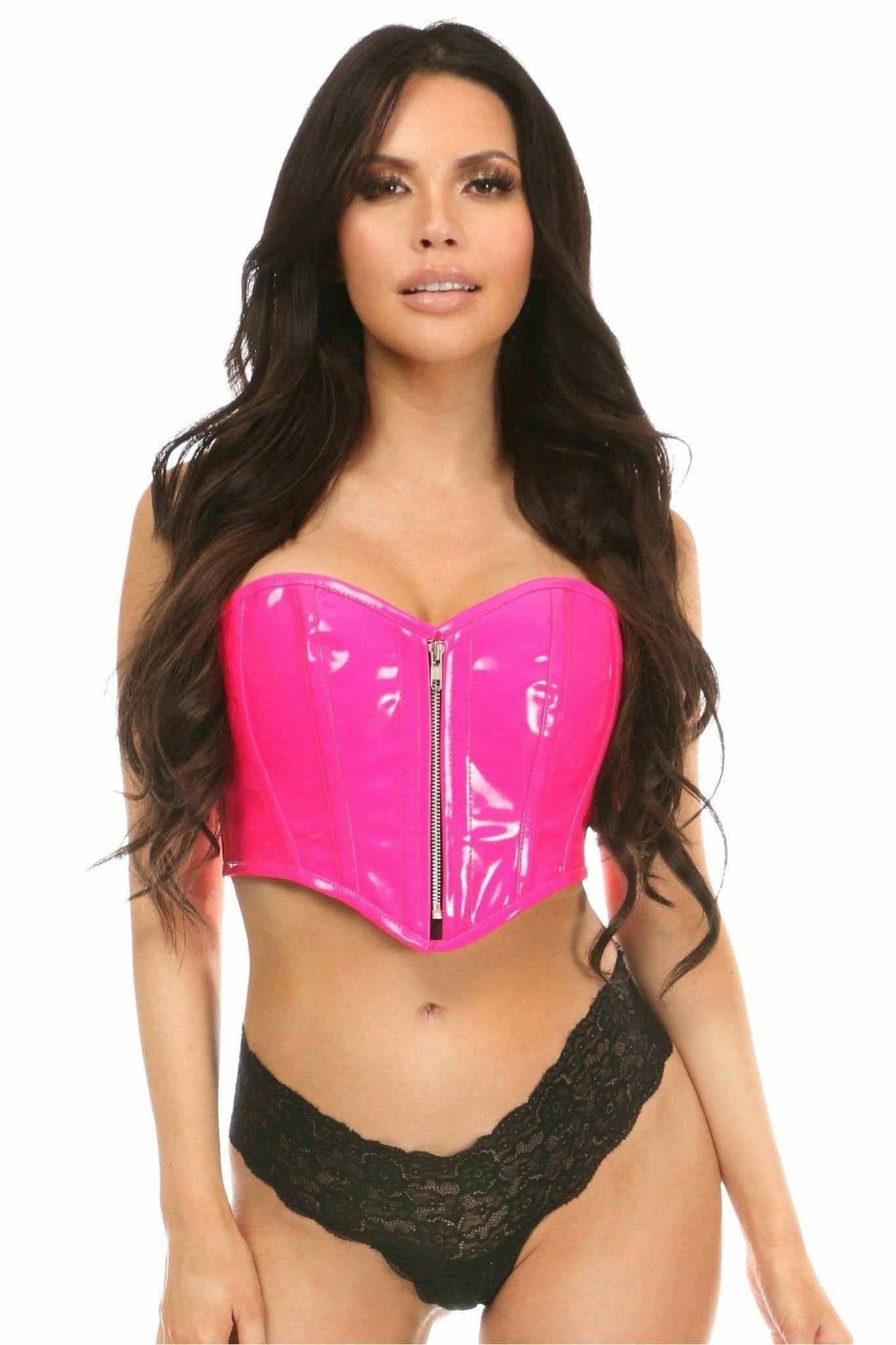Deluxe Hot Pink Patent Bustier Top with Zipper Musotica.com