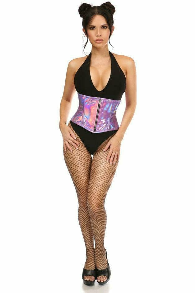 Deluxe Lavender Hologram Steel Boned Mini Cincher Musotica.com