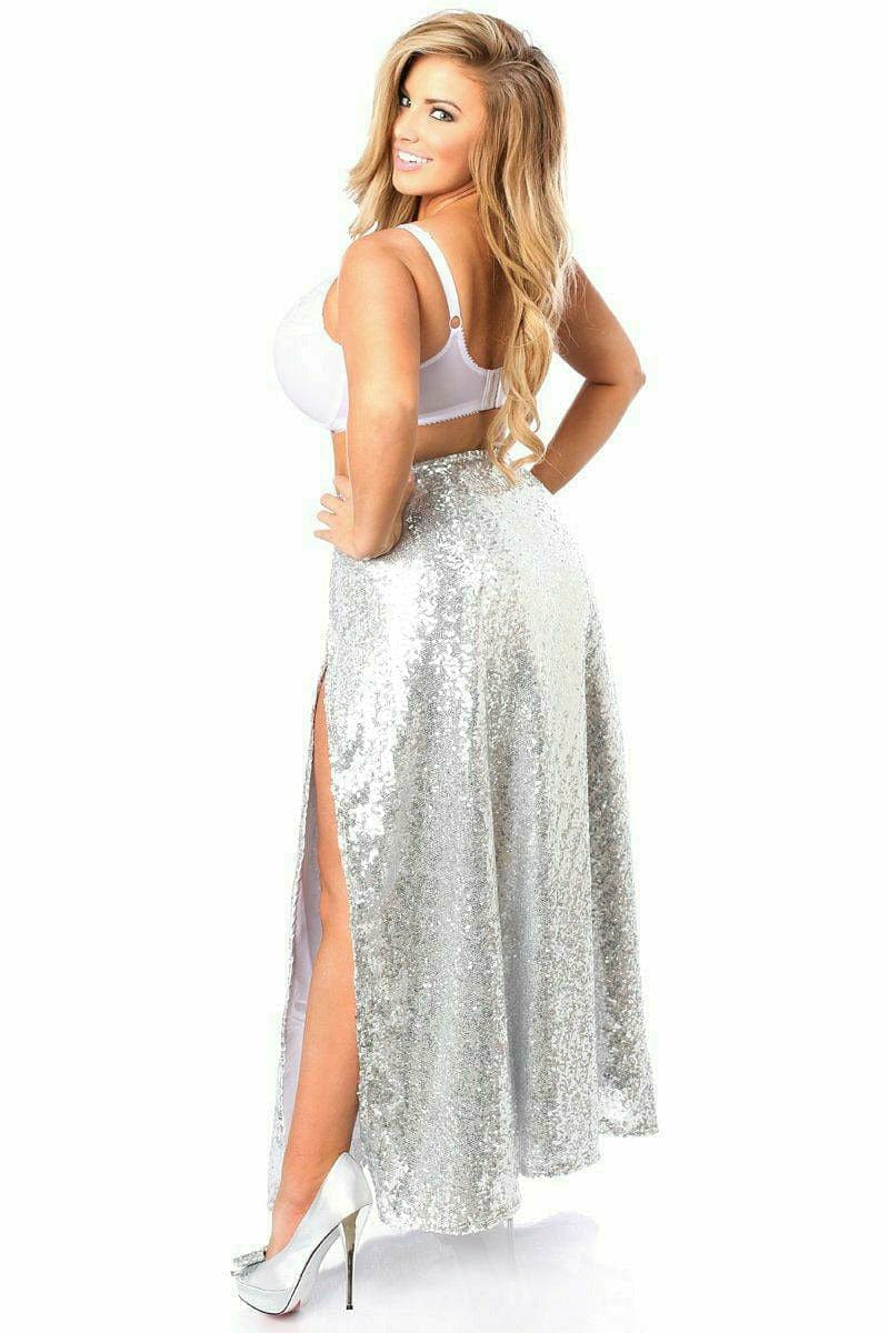 Deluxe Long Silver Sequin Skirt Musotica.com