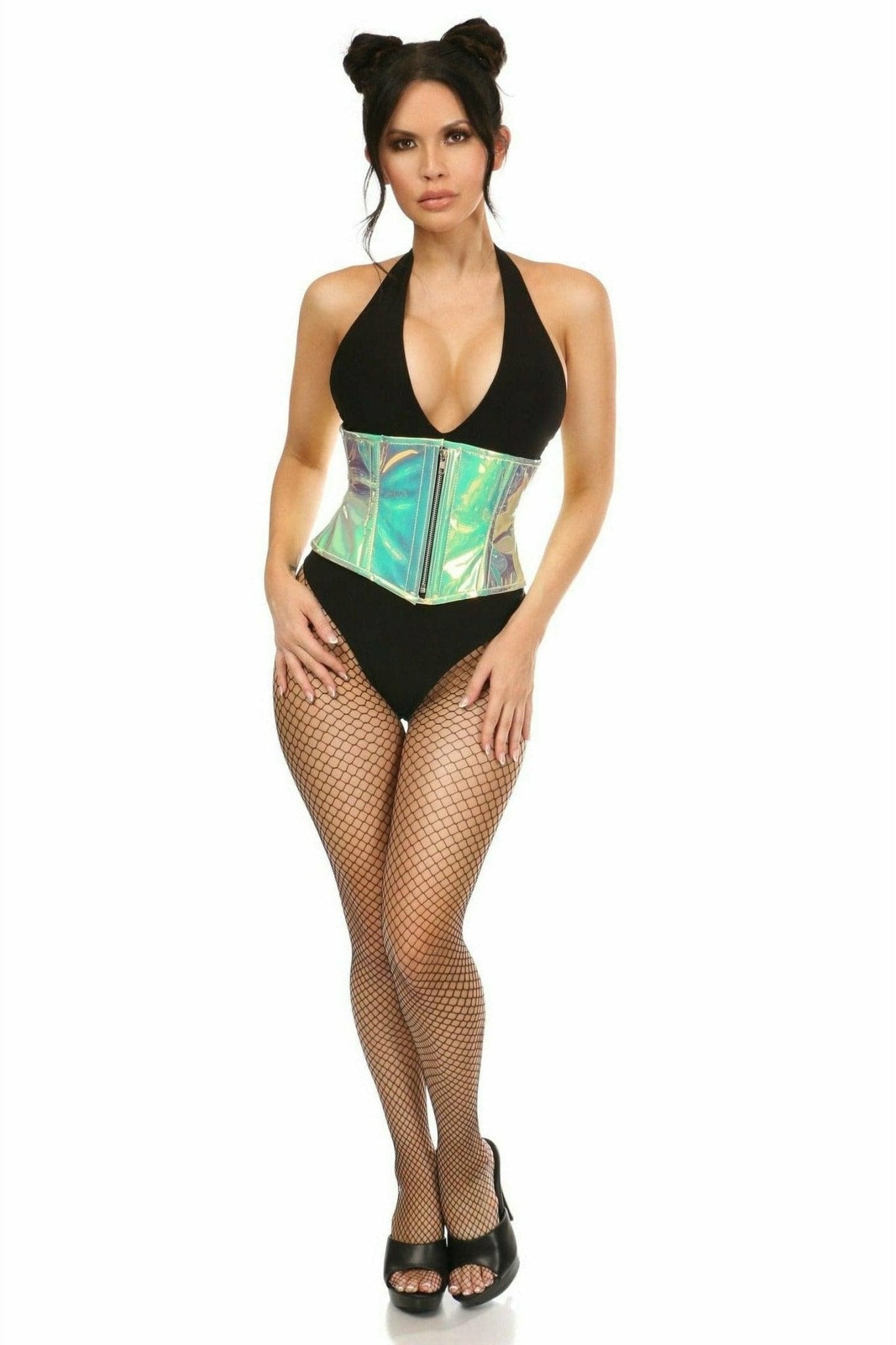 Deluxe Mint Green Hologram Steel Boned Mini Cincher Musotica.com