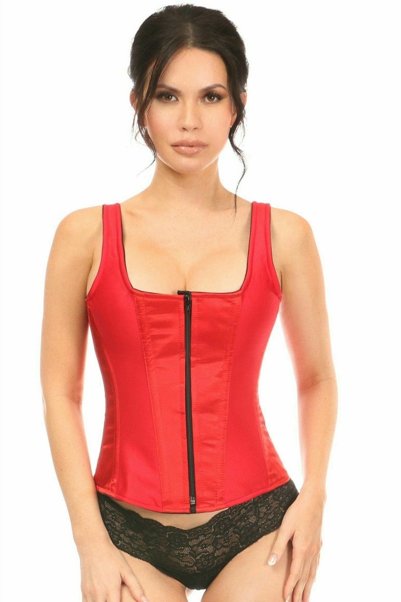 Deluxe Red Satin Steel Boned Corset with Straps Musotica.com