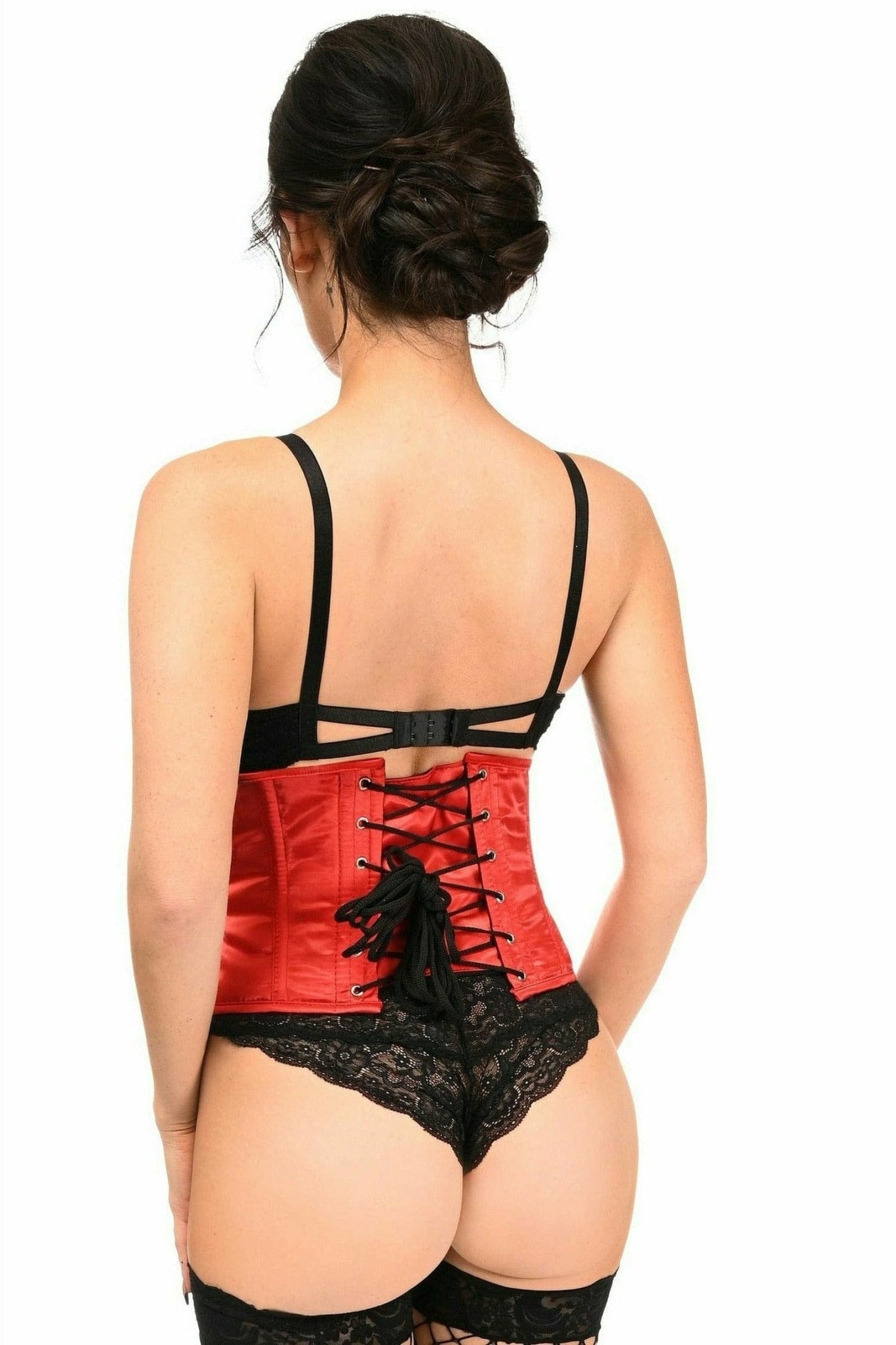 Deluxe Red Satin Steel Boned Mini Cincher Musotica.com