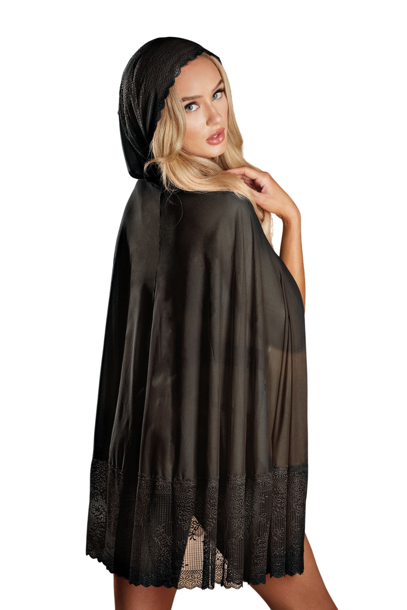 Elegant Lace Cape with Mesh Detailing & Waist Belt Musotica.com