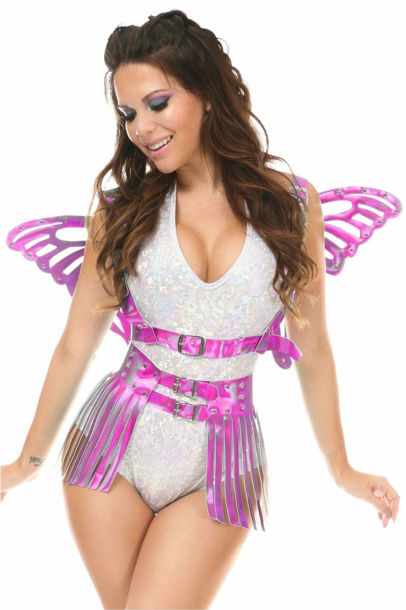 Fuchsia Hologram Large Butterfly Wing Body Harness Musotica.com