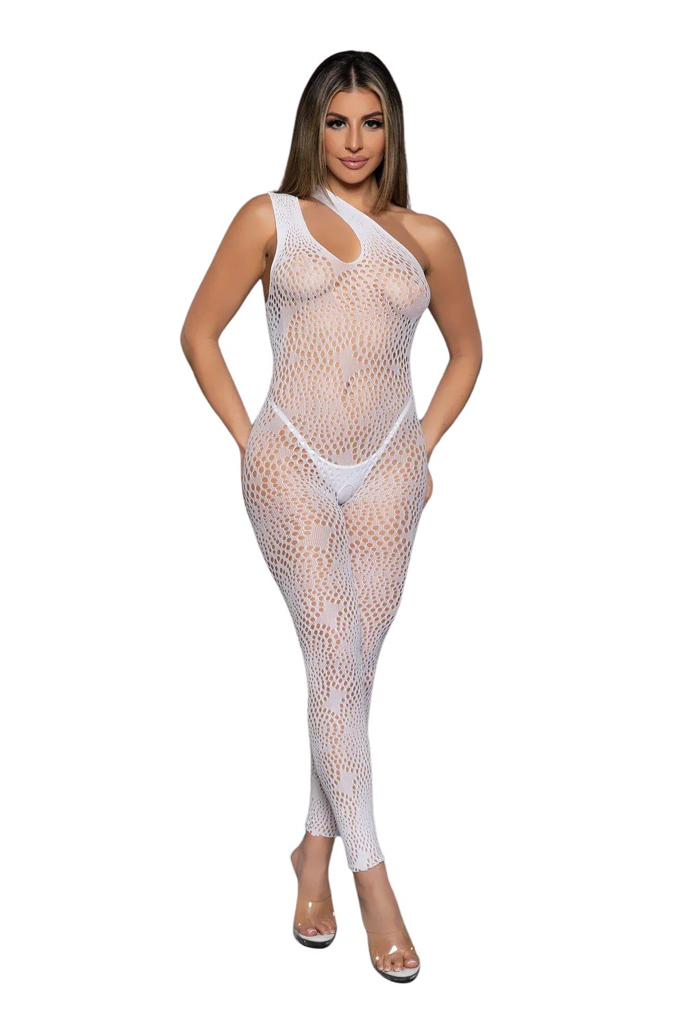 Geometric One Shoulder Crotchless Bodystocking Musotica.com
