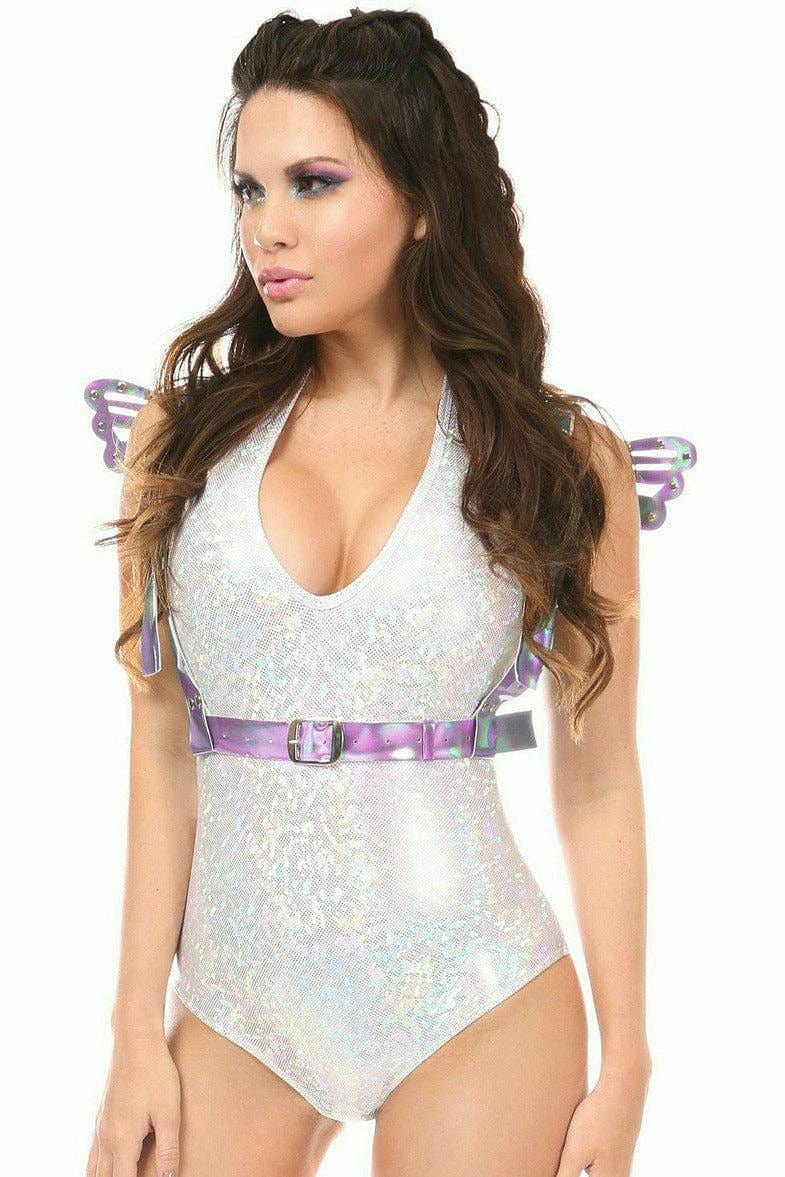 Lavender Hologram Body Harness with Wings - Small Musotica.com